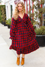 Load image into Gallery viewer, All I Want Red Plaid Elastic V Neck Tiered Maxi Dress
