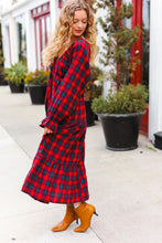 Load image into Gallery viewer, All I Want Red Plaid Elastic V Neck Tiered Maxi Dress
