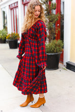 Load image into Gallery viewer, All I Want Red Plaid Elastic V Neck Tiered Maxi Dress
