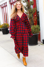 Load image into Gallery viewer, All I Want Red Plaid Elastic V Neck Tiered Maxi Dress
