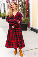 Load image into Gallery viewer, All I Want Red Plaid Elastic V Neck Tiered Maxi Dress
