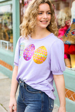 Load image into Gallery viewer, Turn Heads Lilac Sequin Easter Egg Terry Top
