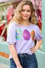 Load image into Gallery viewer, Turn Heads Lilac Sequin Easter Egg Terry Top
