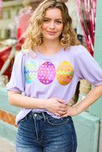 Load image into Gallery viewer, Turn Heads Lilac Sequin Easter Egg Terry Top
