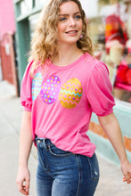 Load image into Gallery viewer, Turn Heads Hot Pink Sequin Easter Egg Terry Top
