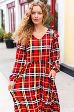 Load image into Gallery viewer, Adorable In Red Plaid Ruffle Detail Fit &amp; Flare Midi Dress
