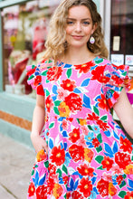 Load image into Gallery viewer, Love Found Pink Floral Smocked Ruffle Sleeve Tiered Dress
