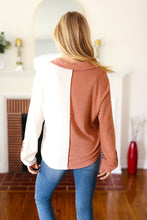 Load image into Gallery viewer, Start Your Day Rust Half &amp; Half Collared Notched Neck Top
