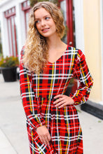 Load image into Gallery viewer, Adorable In Red Plaid Ruffle Detail Fit &amp; Flare Midi Dress
