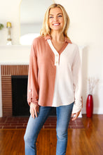 Load image into Gallery viewer, Start Your Day Rust Half &amp; Half Collared Notched Neck Top
