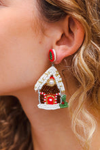 Load image into Gallery viewer, Gingerbread House Beaded Dangle Earrings
