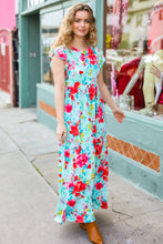 Load image into Gallery viewer, What A Vision Aqua Floral Fit &amp; Flare Maxi Dress
