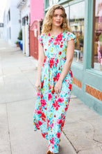 Load image into Gallery viewer, What A Vision Aqua Floral Fit &amp; Flare Maxi Dress
