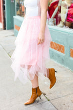 Load image into Gallery viewer, Feeling Femme&#39; Blush Asymmetric Tiered Tulle Midi Skirt
