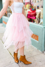 Load image into Gallery viewer, Feeling Femme&#39; Blush Asymmetric Tiered Tulle Midi Skirt
