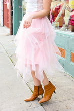 Load image into Gallery viewer, Feeling Femme&#39; Blush Asymmetric Tiered Tulle Midi Skirt
