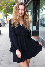 Load image into Gallery viewer, Falling In Love Black Surplice Tiered Woven Dress
