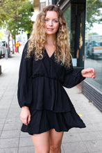 Load image into Gallery viewer, Falling In Love Black Surplice Tiered Woven Dress
