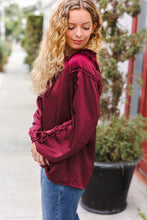 Load image into Gallery viewer, Holiday Vibes Burgundy Frill Detail Tie Neck Satin Top
