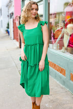 Load image into Gallery viewer, Lots To Love Kelly Green Smocked Flutter Sleeve Tiered Midi Dress
