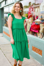 Load image into Gallery viewer, Lots To Love Kelly Green Smocked Flutter Sleeve Tiered Midi Dress
