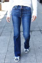 Load image into Gallery viewer, Judy Blue Dark Wash High Waist Frayed Hem Double Button Flare Jeans
