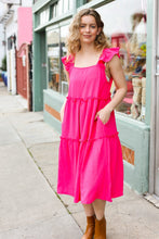 Load image into Gallery viewer, Lots To Love Fuchsia Smocked Flutter Sleeve Tiered Midi Dress
