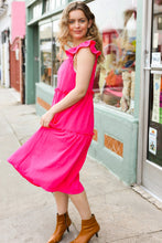 Load image into Gallery viewer, Lots To Love Fuchsia Smocked Flutter Sleeve Tiered Midi Dress
