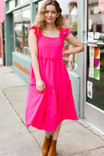 Load image into Gallery viewer, Lots To Love Fuchsia Smocked Flutter Sleeve Tiered Midi Dress
