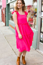 Load image into Gallery viewer, Lots To Love Fuchsia Smocked Flutter Sleeve Tiered Midi Dress
