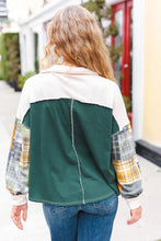 Load image into Gallery viewer, Fall For You Hunter Green Plaid Color Block Collared Terry Top
