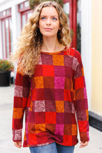 Load image into Gallery viewer, You Got This Burgundy Checker Plaid Print Hacci Knit Top
