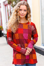 Load image into Gallery viewer, You Got This Burgundy Checker Plaid Print Hacci Knit Top
