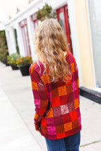 Load image into Gallery viewer, You Got This Burgundy Checker Plaid Print Hacci Knit Top
