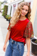 Load image into Gallery viewer, Warmest Wishes Red &amp; Green Sequin Puff Sleeve Velvet Top
