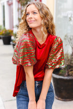 Load image into Gallery viewer, Warmest Wishes Red &amp; Green Sequin Puff Sleeve Velvet Top
