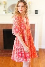 Load image into Gallery viewer, All You Need Peach &amp; Coral Boho Floral V Neck Dress
