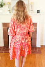 Load image into Gallery viewer, All You Need Peach &amp; Coral Boho Floral V Neck Dress
