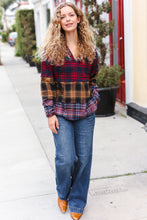 Load image into Gallery viewer, Holiday Ready Red &amp; Mustard Plaid Notched Neck Flannel Hoodie
