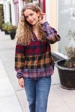 Load image into Gallery viewer, Holiday Ready Red &amp; Mustard Plaid Notched Neck Flannel Hoodie
