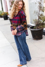 Load image into Gallery viewer, Holiday Ready Red &amp; Mustard Plaid Notched Neck Flannel Hoodie
