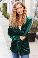 Load image into Gallery viewer, Holiday Stunner Hunter Green Velvet Lapel Blazer
