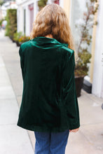 Load image into Gallery viewer, Holiday Stunner Hunter Green Velvet Lapel Blazer
