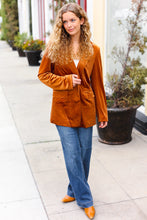 Load image into Gallery viewer, Holiday Stunner Rust Velvet Lapel Blazer
