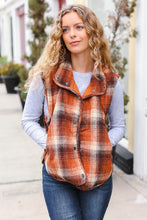 Load image into Gallery viewer, Put Together Rust Taupe Plaid Snap Button Quilted Puffer Vest
