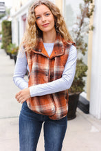 Load image into Gallery viewer, Put Together Rust Taupe Plaid Snap Button Quilted Puffer Vest
