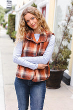 Load image into Gallery viewer, Put Together Rust Taupe Plaid Snap Button Quilted Puffer Vest
