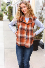 Load image into Gallery viewer, Put Together Rust Taupe Plaid Snap Button Quilted Puffer Vest
