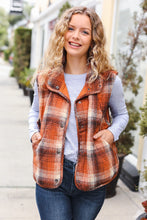 Load image into Gallery viewer, Put Together Rust Taupe Plaid Snap Button Quilted Puffer Vest
