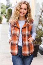 Load image into Gallery viewer, Put Together Rust Taupe Plaid Snap Button Quilted Puffer Vest
